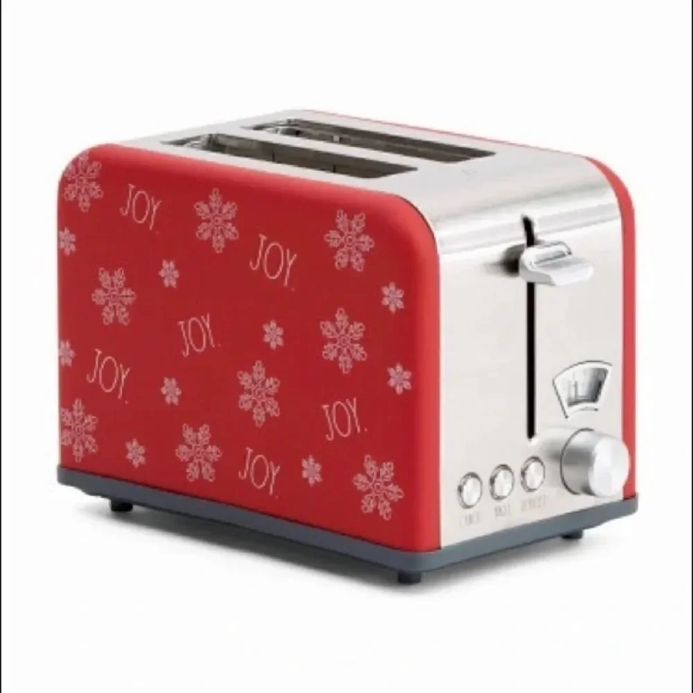 NWT New in Box Rae Dunn Joy Red Silver White 2 Slice Toaster Beauty & Functional